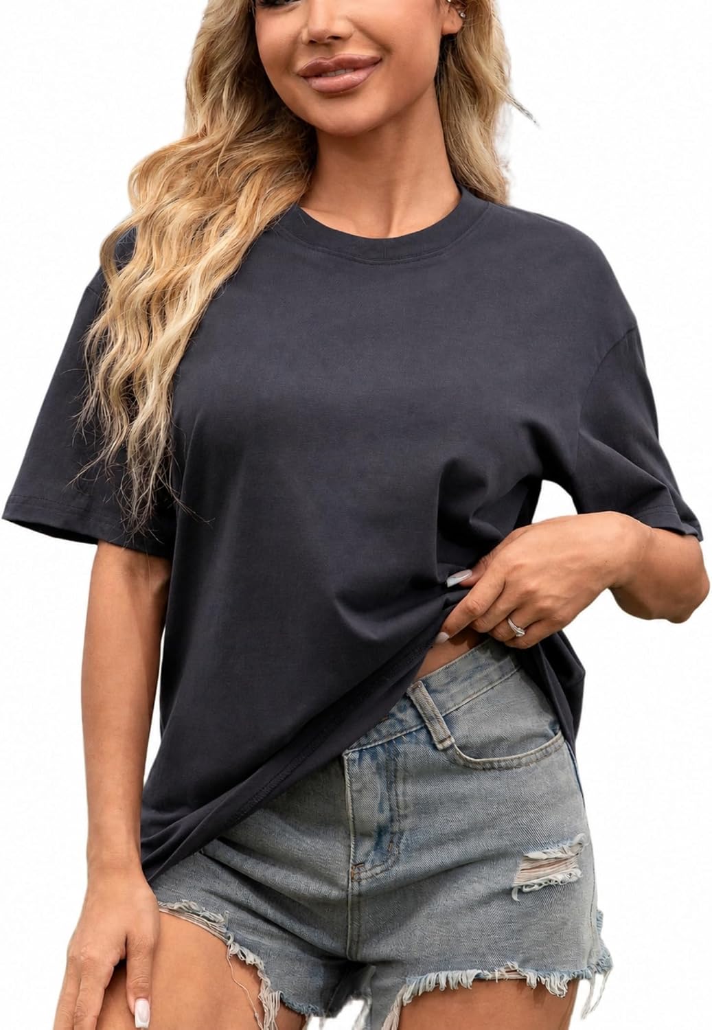 HONGTEX H6002 Rundhals-T-Shirt aus Baumwolle — Dunkelanthrazit, 220 g/m²