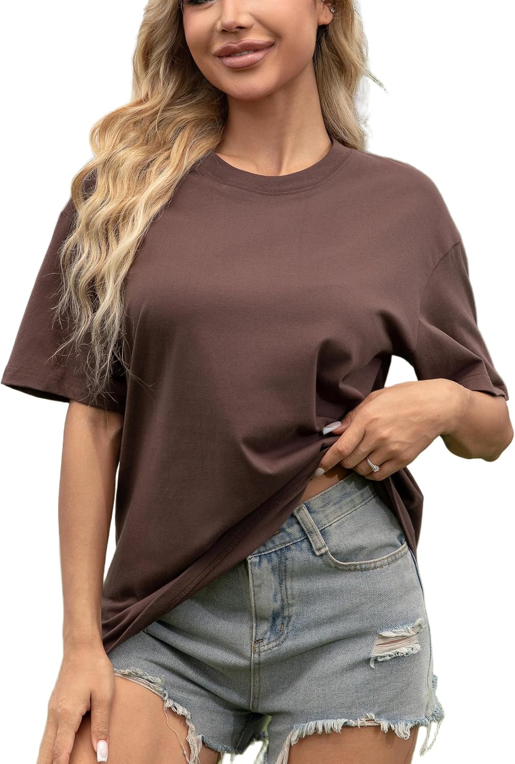 HONGTEX H6002 Rundhals-T-Shirt aus Baumwolle — Kaffee, 220 g/m²