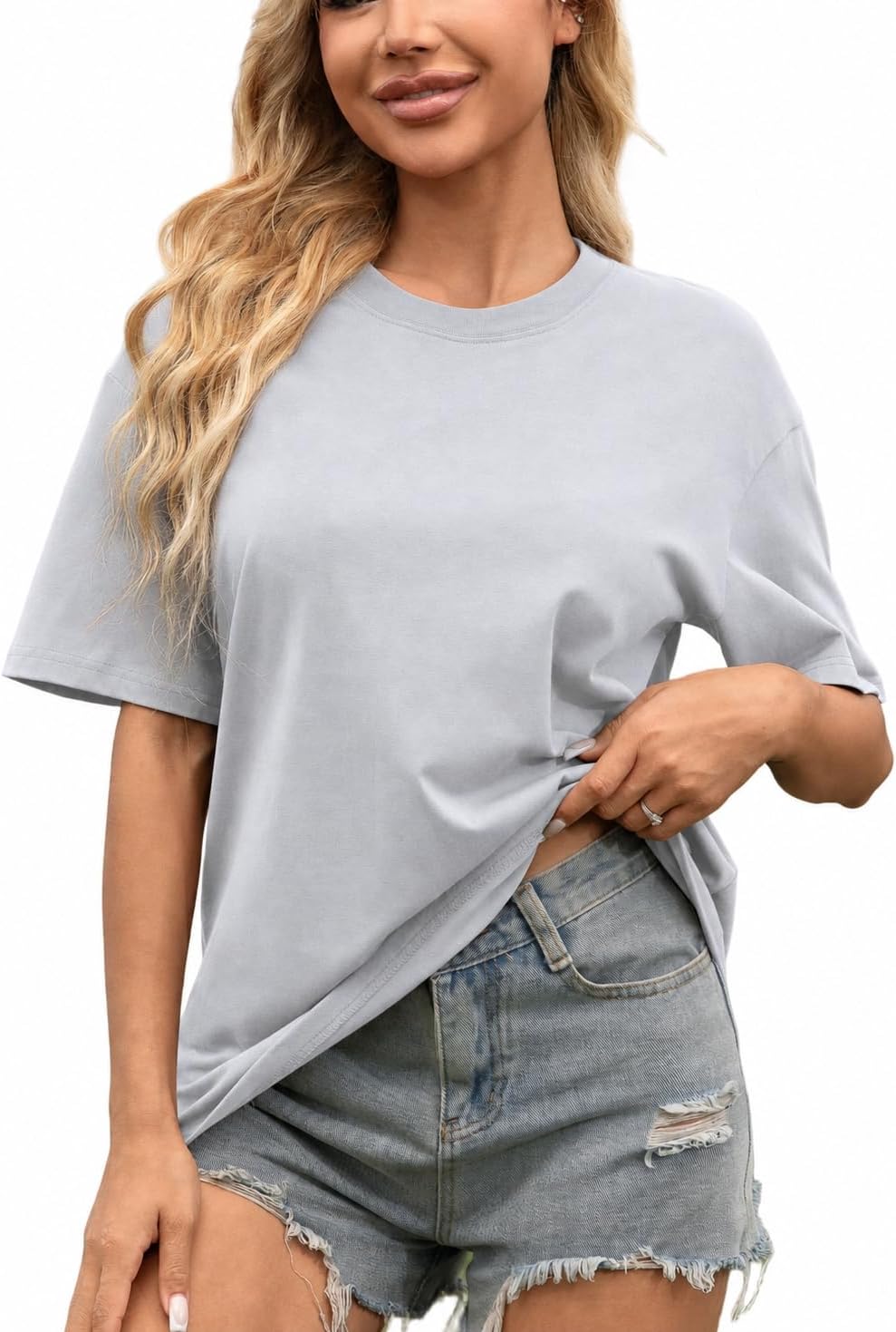 HONGTEX H6002 Rundhals-T-Shirt aus Baumwolle — Steingrau, 220 g/m²